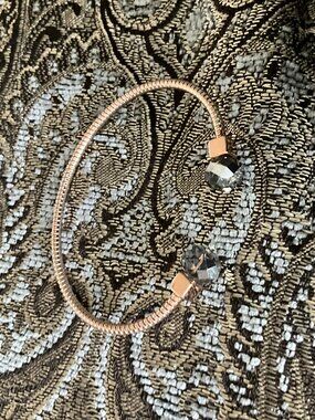 Rose Gold Tone Open Cuff Bracelet with Faceted Crystal Beads